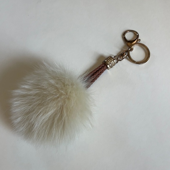 Puff Ball Crystal Accent Keychain Purse Charm Leather Strap - Picture 1 of 5